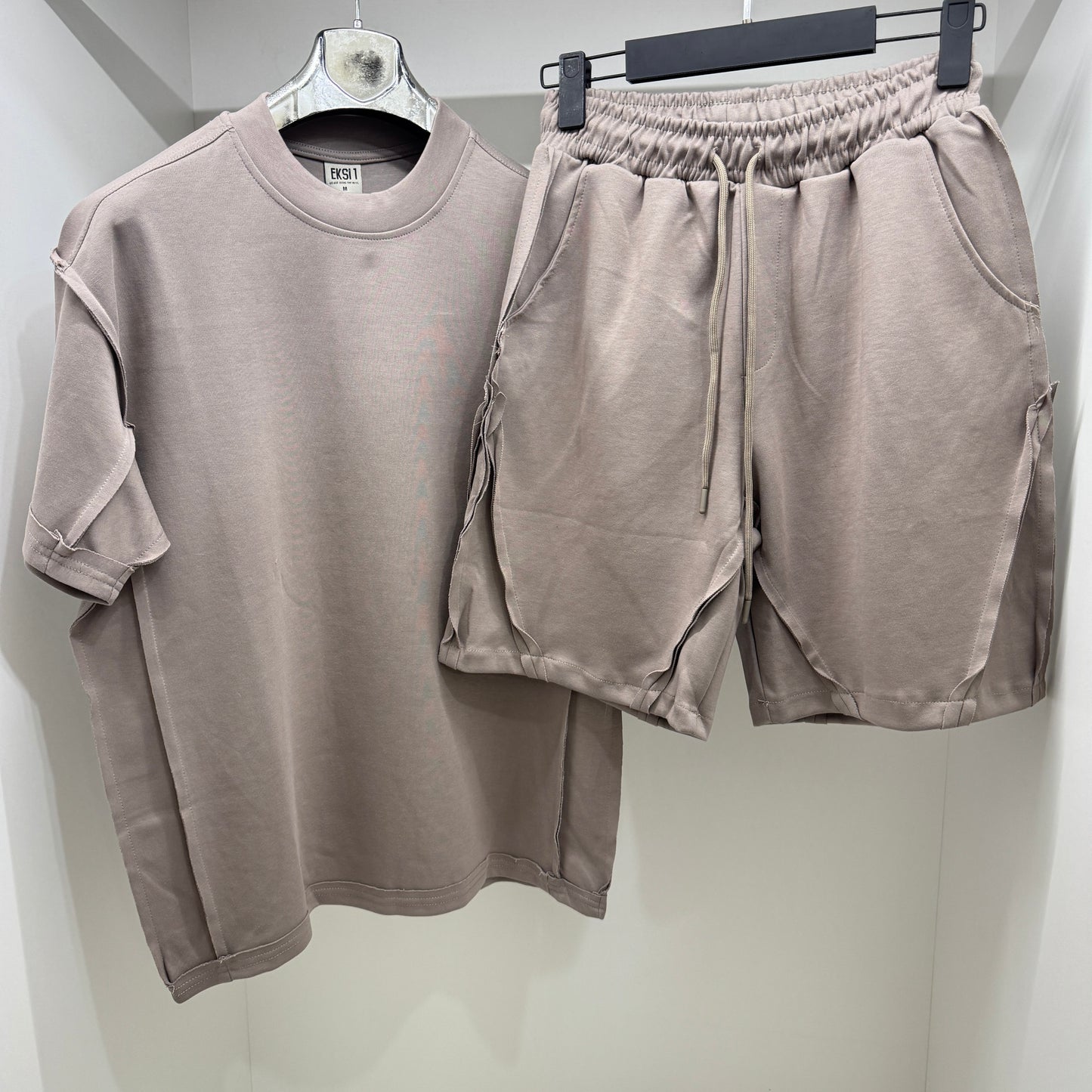 EKS002 Designer Short Set Beige Мъжки Летен Екип