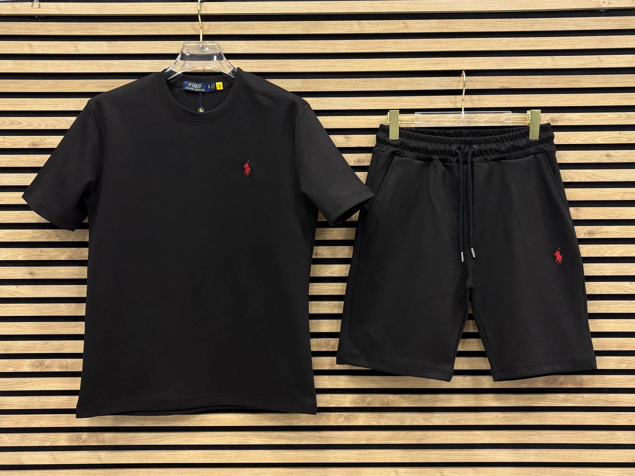 POL003 Мъжки Къс Летен Екип Black/Red