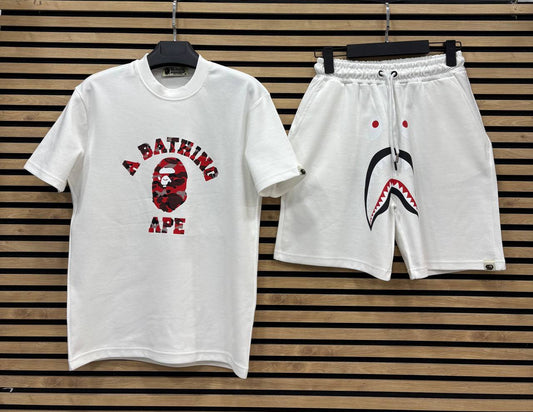 BAPE003 Мъжки Къс Екип Бял