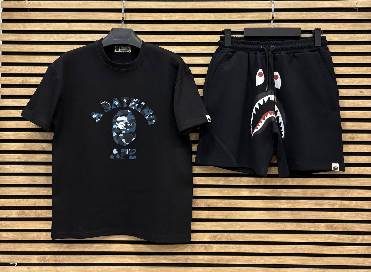 BAPE002 Мъжки Къс Екип Черно/Син