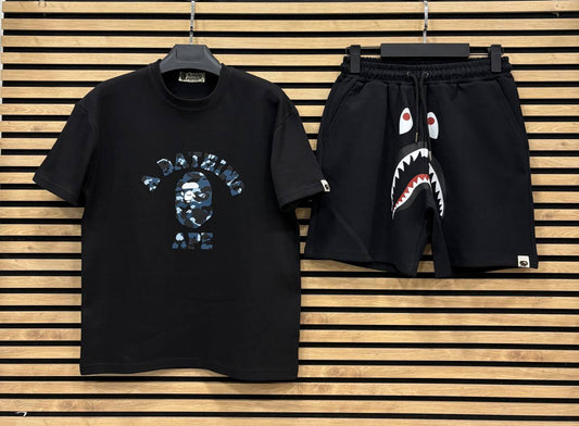 BAPE002 Мъжки Къс Екип Черно/Син