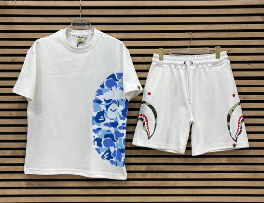 BAPE005 Мъжки Къс Екип White/Blue